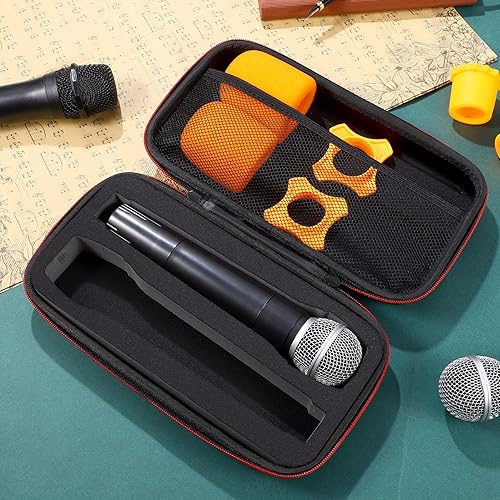 Miniatura 7 de Bolsa de micrófono dual funda de micrófono de mano inalámbrica, bolsa de almacenamiento de micrófono portátil, con carcasa rígida de EVA exterior y
