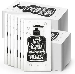 Douaowoc 200 Pack Black White Decorative Disposable Guest Towels - Fun 'Wash Hands' Bathroom Napkins for Parties, Weddings, Showers