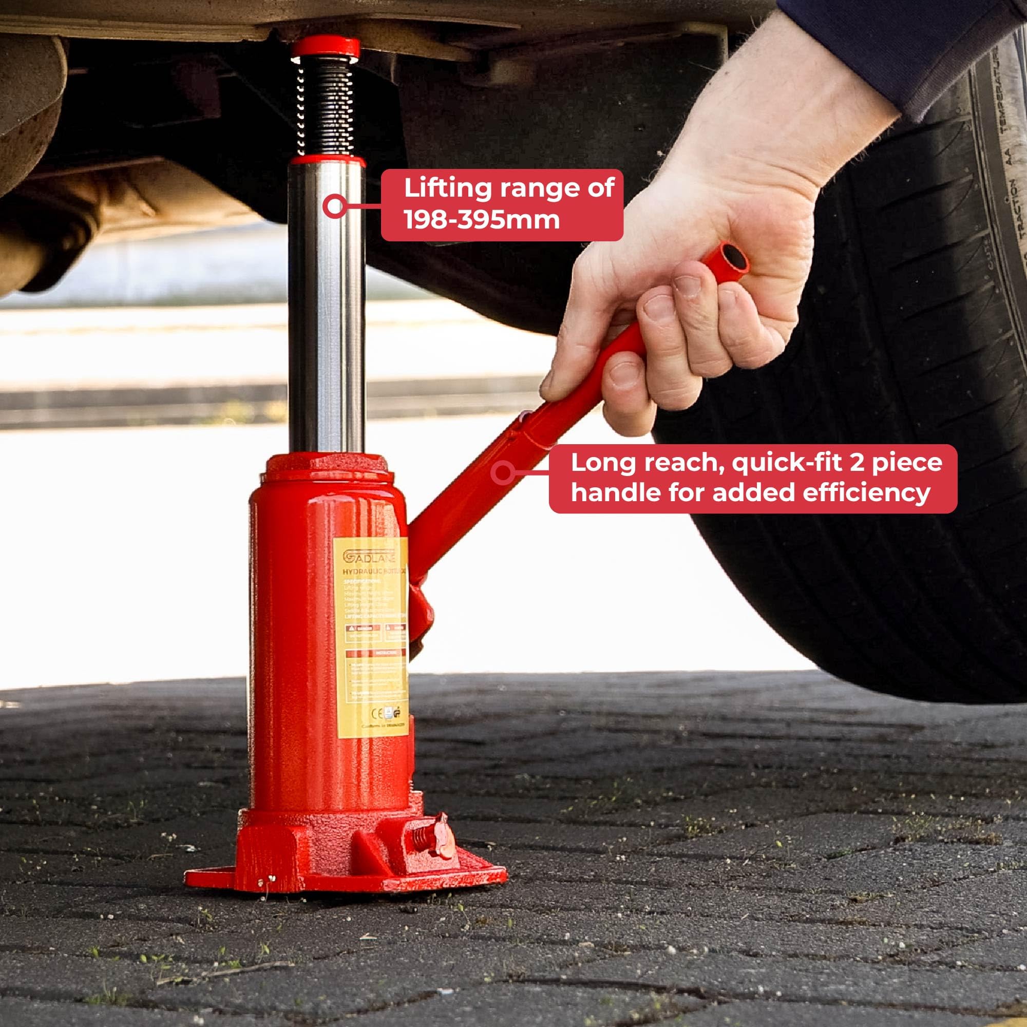 GADLANE Gato hidráulico para Botella de 6 toneladas, Acero aleado Resistente, válvula de sobrecarga de Seguridad, Mango de Ajuste rápido, para Coches Grandes, Furgonetas, autocaravanas