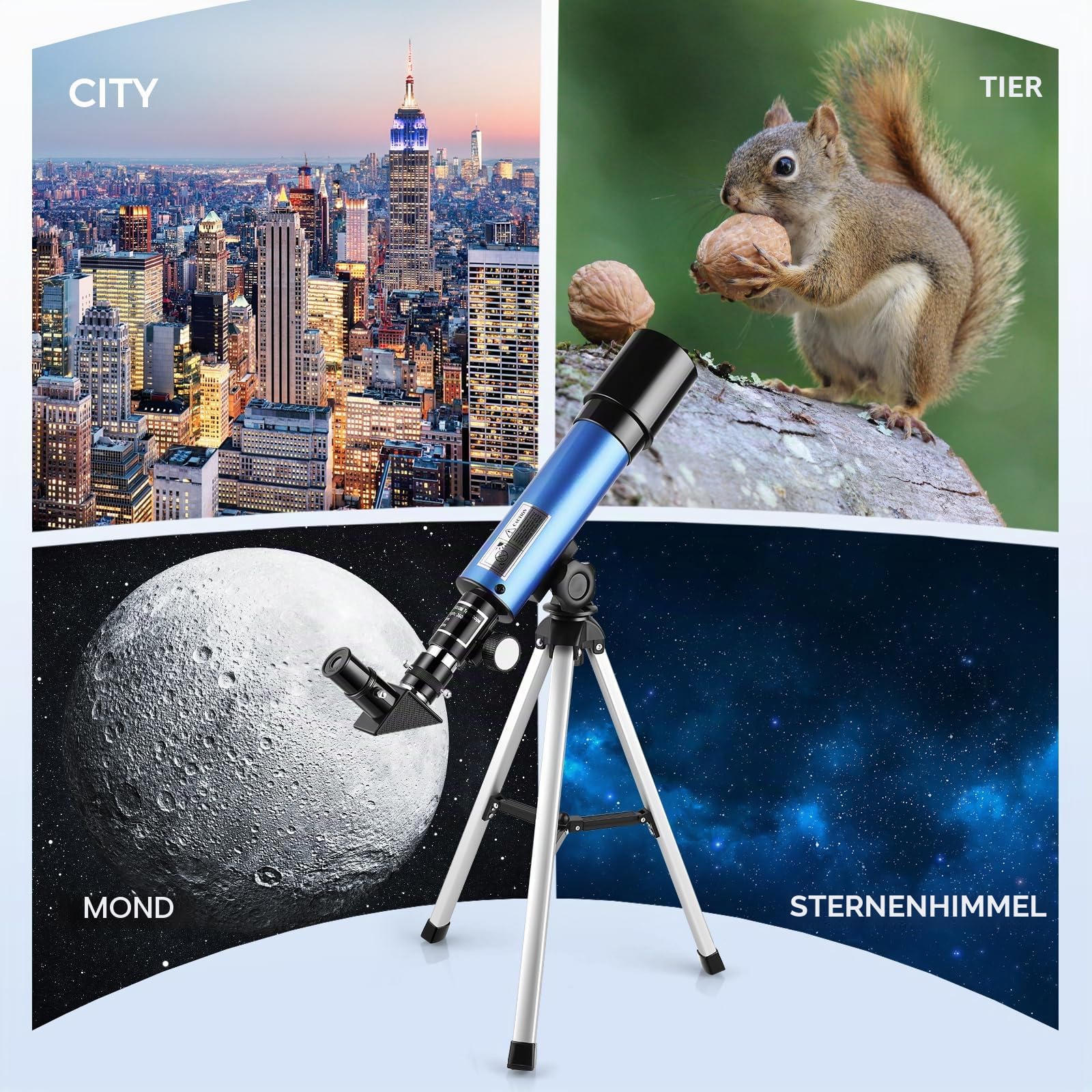 Cowiewie Teleskop für Kinder Teleskope Outdoor Weltraum Astronomie Anfänger Enthält Zwei Okulare Tragbares Refraktor Spektiv mit Stativ Geschenke