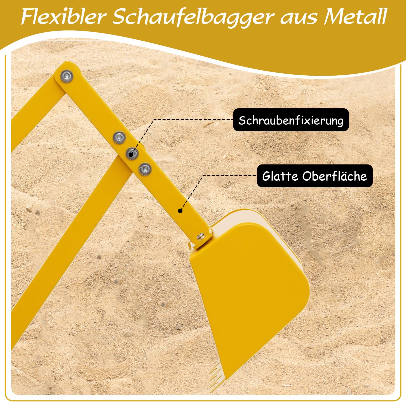 COSTWAY Sitzbagger 360° drehbar, Bagger zum Draufsitzen Metall, Bagger Sandkasten mit Schaufel & 2-Hände-Steuerungen, Aufsitzbagger Sandbagger für Kinder ab 3 Jahren (Gelb)