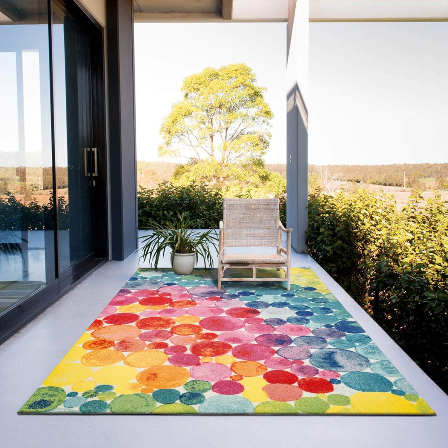 DECOMALL Outdoor Rugs for Patio Deck Porch Balcony Backyard, Multicolored Bubbles, 5'x7'