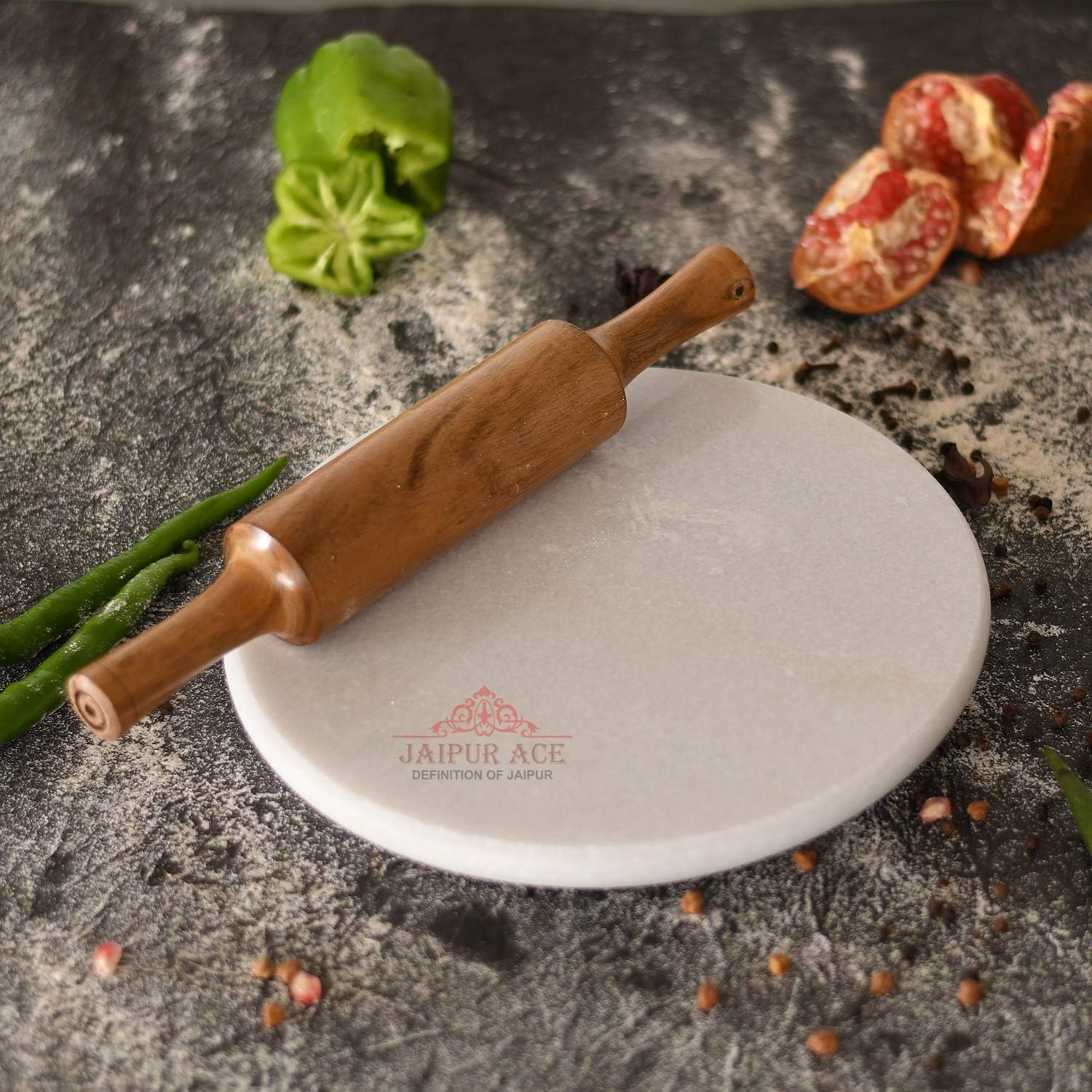 Jaipur Ace Marble Chakla Belan Set 10 Inch White | Roti Maker Board with Rolling Pin | Chapati Maker for Kitchen | Premium Polished Stone Chakla for Daily Cooking | Durable & Easy Clean Kitchen Tool