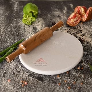 By Jaipur Ace Indian White Marble Roti Maker With Wooden Belan/Chakla 10 Inch Diameter