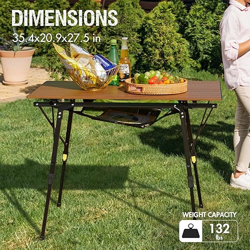 Miniatura 5 de Portal Mesa de camping portátil plegable ultraligera mesa de campamento plegable 4 patas ajustables de aluminio enrollable con bolsa de transporte