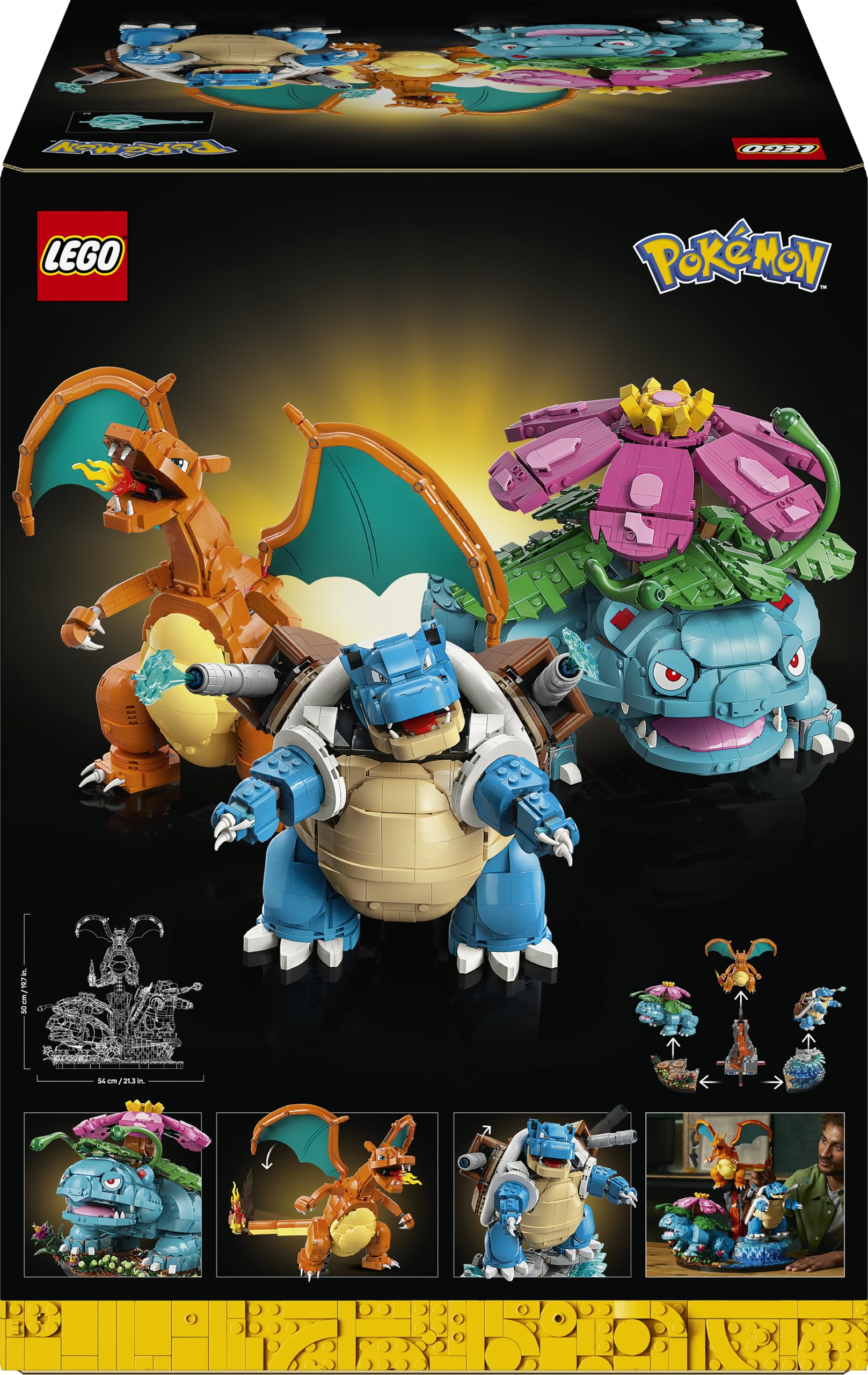 LEGO Pokémon Venusaur, Charizard i Blastoise 72153 | Kolekcjonerskie figurki Pokémonów, duży zestaw klocków dla dorosłych, prezent dla fana gry, dekoracja, 6838 elementów