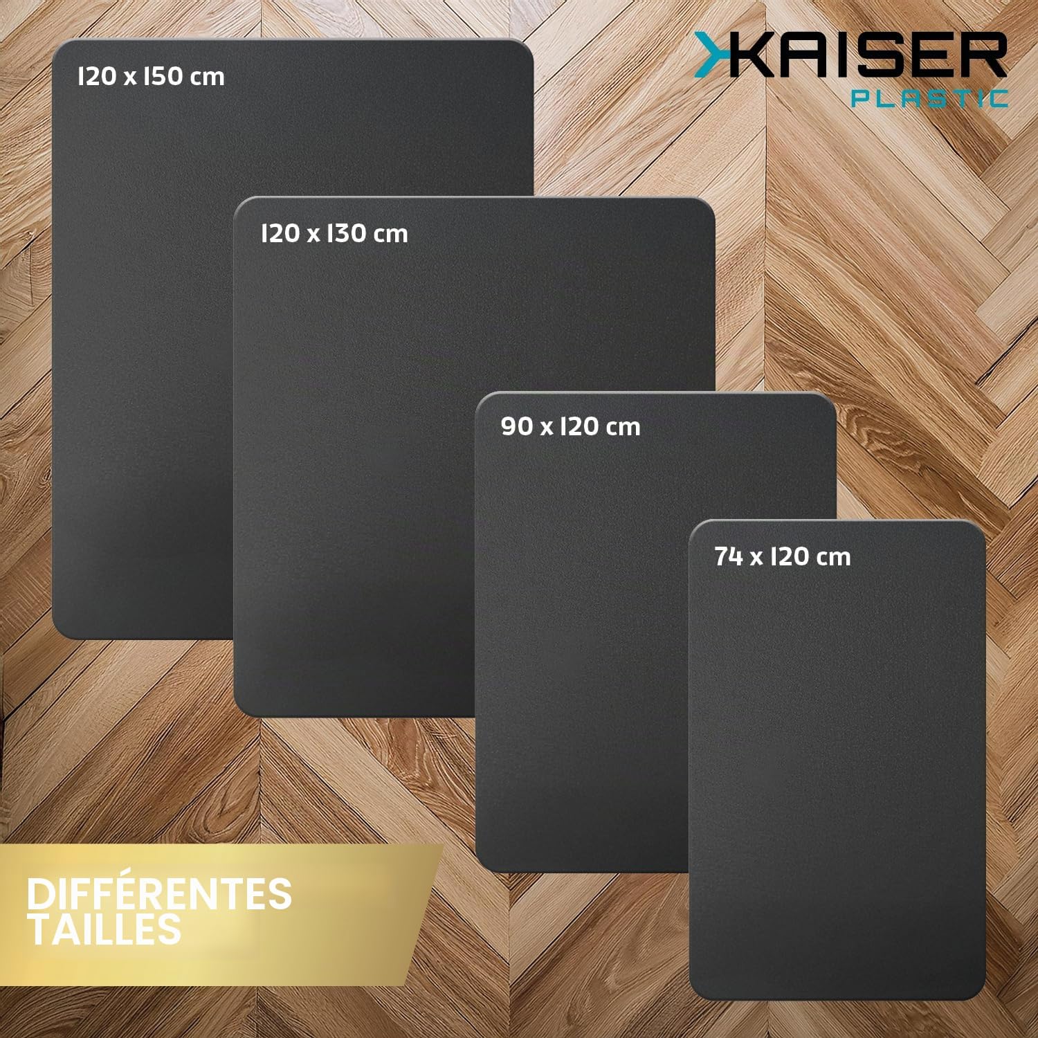Kaiser Tapis de protection de sol noir pour chaise et bureau, différentes tailles, sous-main antidérapant pour chaise de bureau, fabriqué en Allemagne