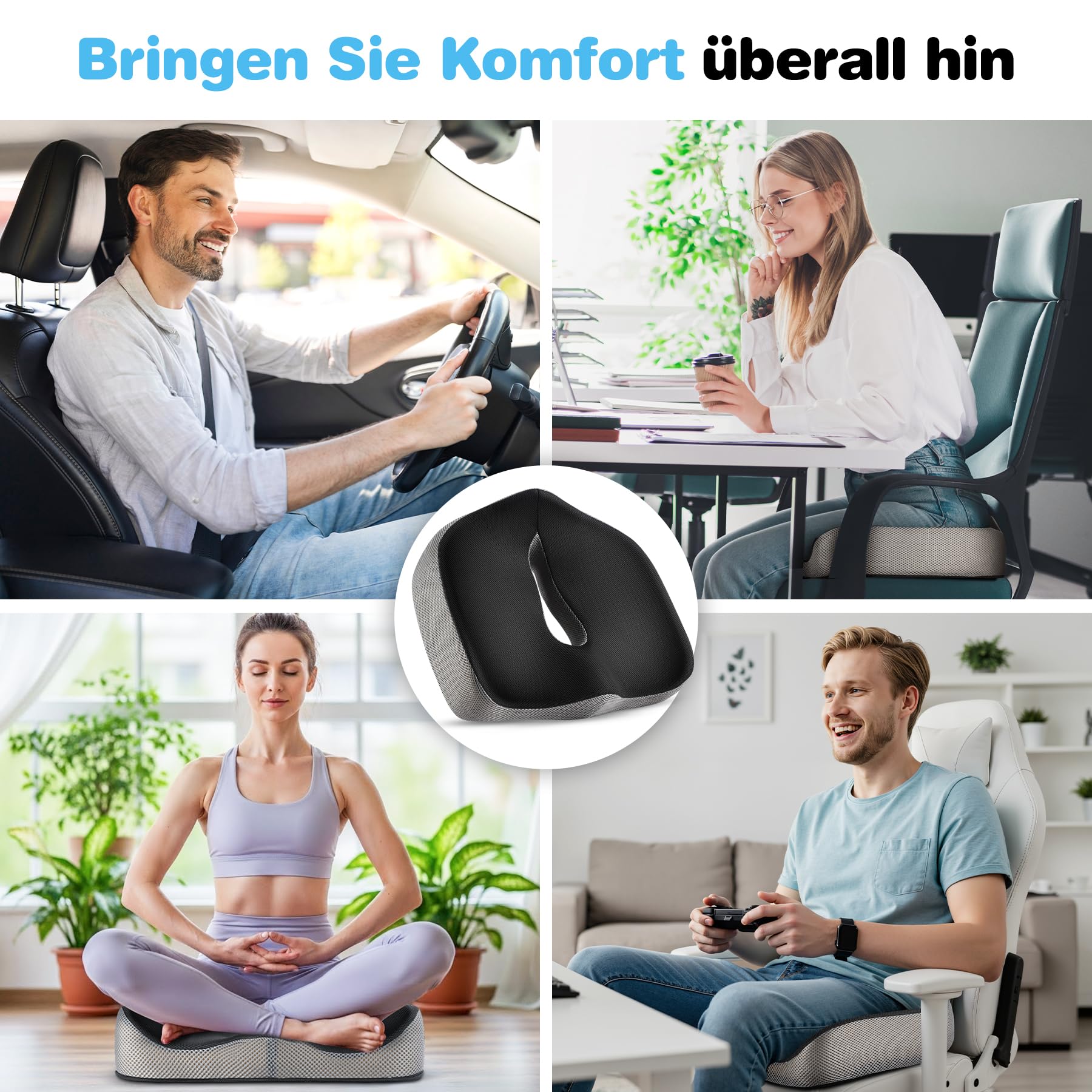 POOTACK Sitzkissen - Sitzkissen Bürostuhl & Auto für Sitzkomfort, Memory-Schaum mit Loch & U-förmigem Design für Bürostuhl, Auto, Reif