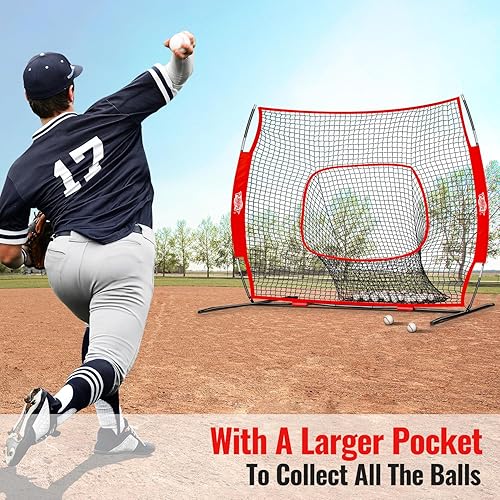 Miniatura 6 de Combo de camiseta de bateo de béisbol y red de práctica para batear, pegar, lanzar, lanzar, red de béisbol de 6 pies con bolsillo grande con