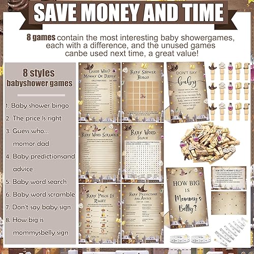Miniatura 4 de Juego de 426 Piezas de Juegos de Baby Shower con Temática de Mago Mágico - 8 Juegos, Incluye Bingo de Baby Shower, Precio, Adivina Quién, Sopa