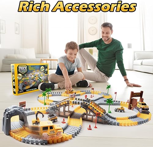 Miniatura 8 de 264 pistas de carreras de construcción para niños, juego de juguetes mágicos que brillan en la oscuridad, 2 pistas de autos iluminados, 3 autos de