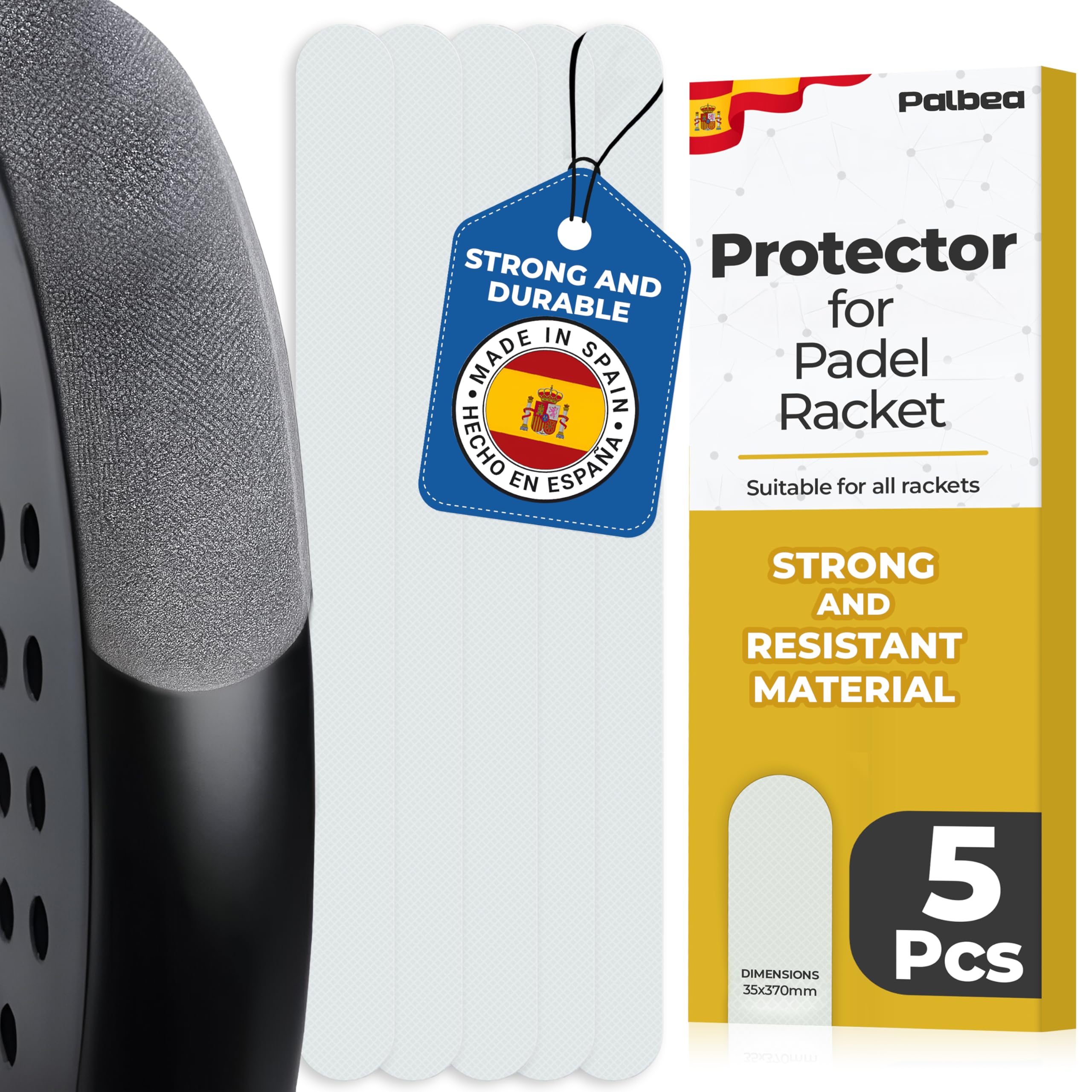 Palbea Transparent Padel Racket Protector - Pack of 1/2/3/5 - Rough & Lightweight Frame Tape. Edge Protector Durable & Easy to Replace. Padel Accesories Dimensions 3.5x37cm/1.38x14.57in.