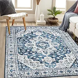 Tapetes tapete turquesa persa para casa, sala de estar, quarto, mesinha de cabeceira, lavável na máquina, tapete de vários tamanhos, azul e branco clássico, 60 x 90 cm