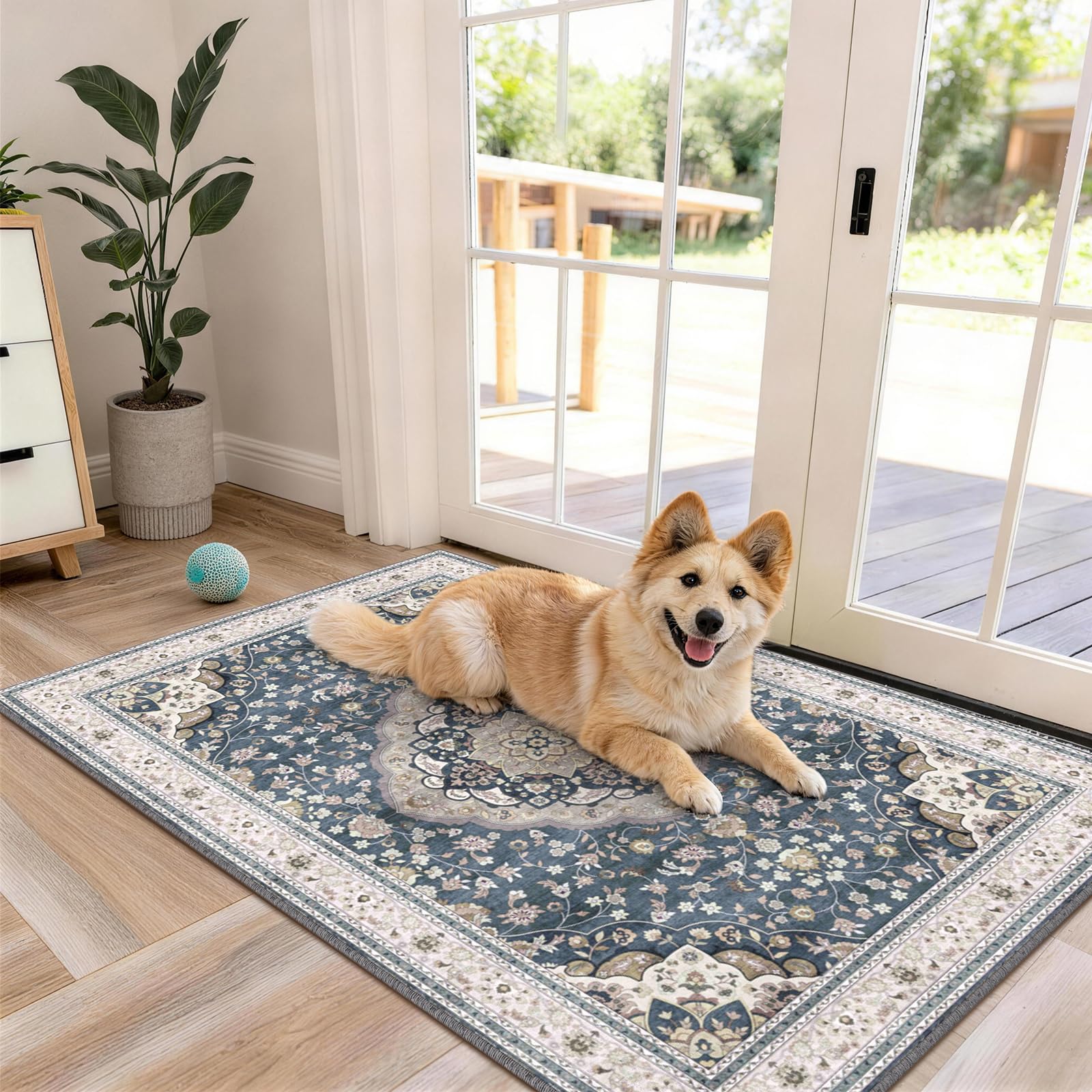 Vintage Entryway Rug 60x90cm Blue Rugs for Hallway Bedroom Doorway Bedside, Dark Blue, 60 x 90 cm (Rectangular)