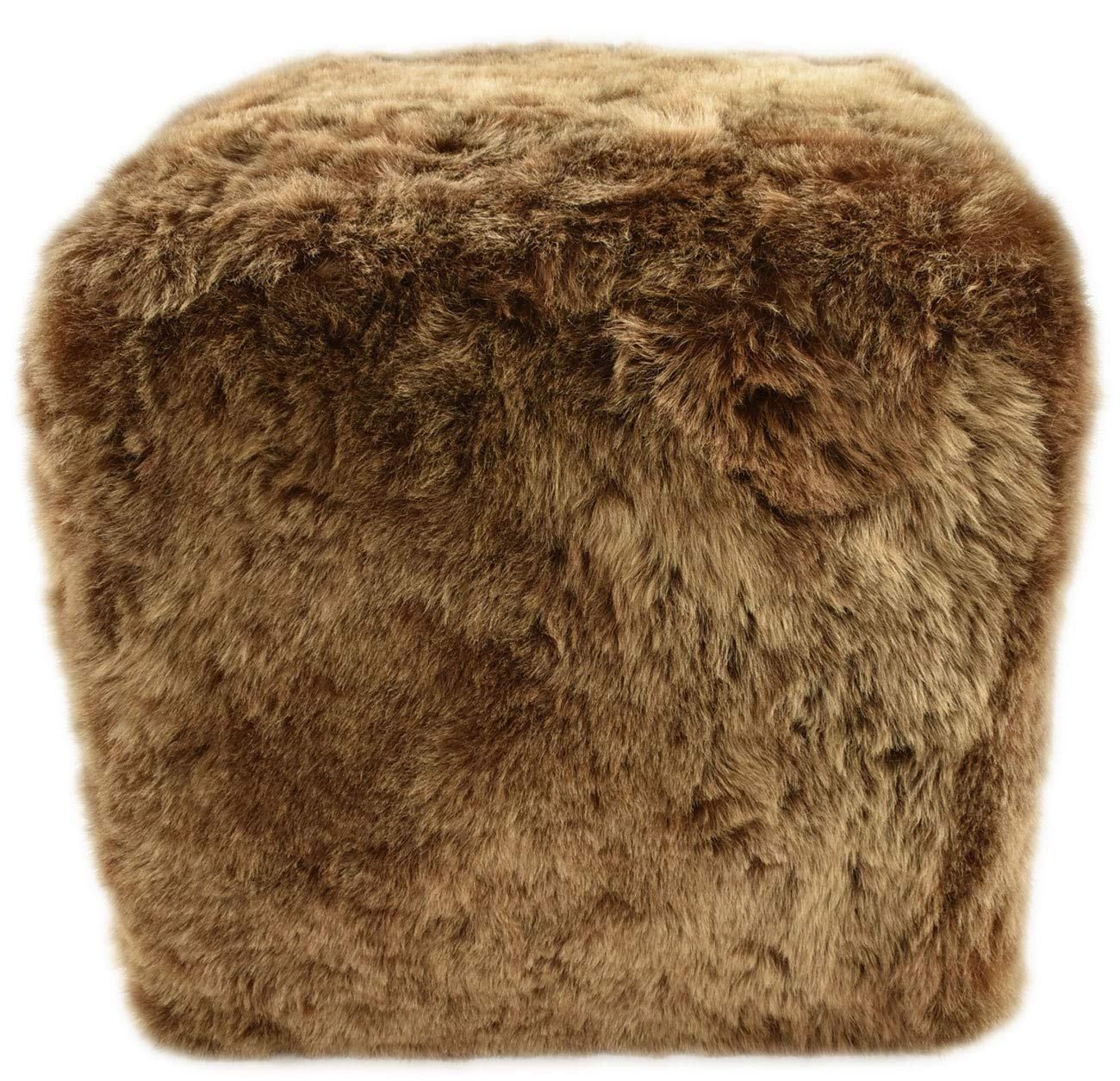 generisch Hocker Ottomane Sitzwürfel Pouf aus Lammfell Goldbraun mit Holz Gestell 42 x 42 x 42 cm