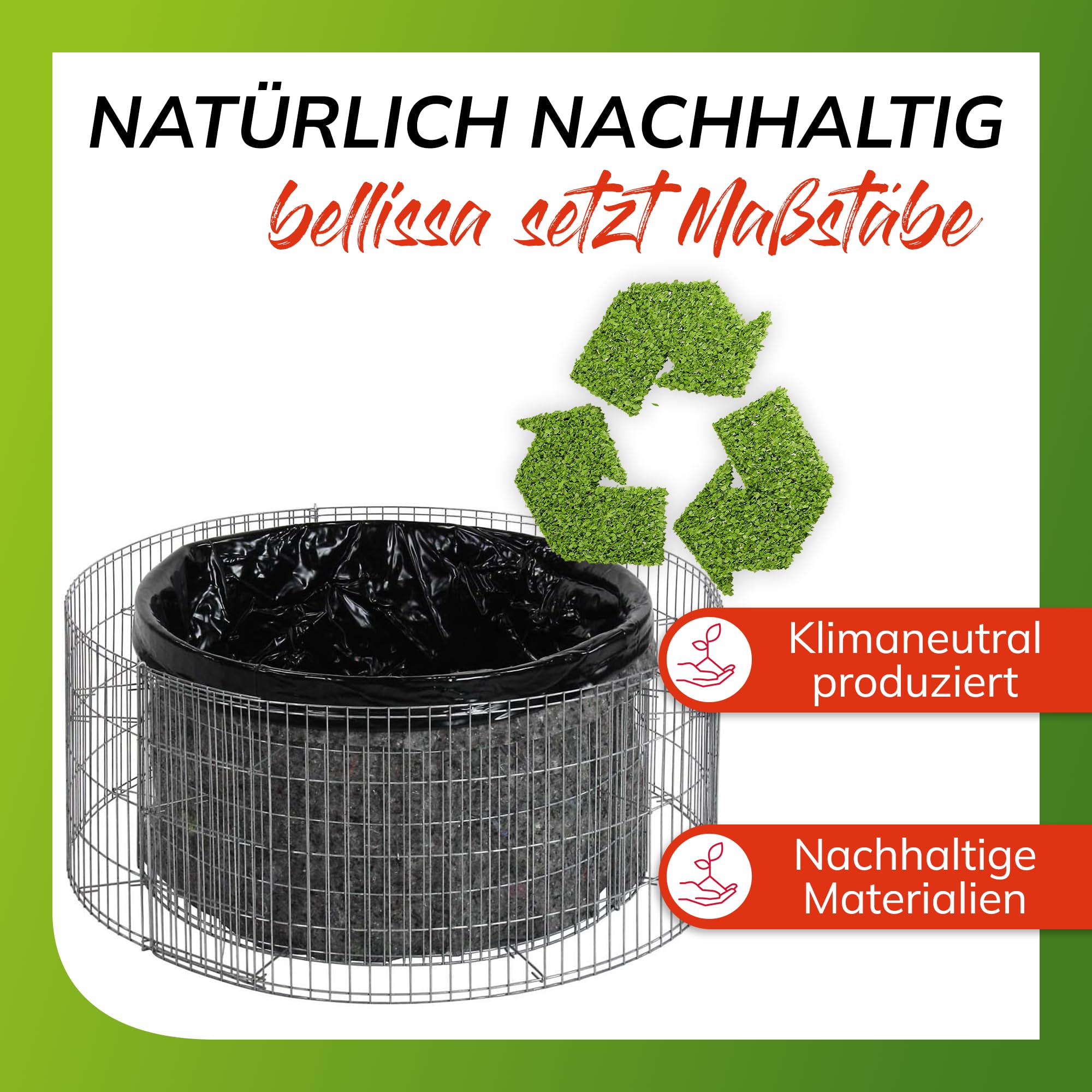 bellissa ‎‎– Gabionen-Hochteich Bausatz mit 160 L Füllvolumen rund 92x92x40 cm – Garten Zubehör DIY-Kit mit Gabionen, Teichfolie und Trenn-Vlies - Wetterfest & langlebig für Zierteiche & Biotope