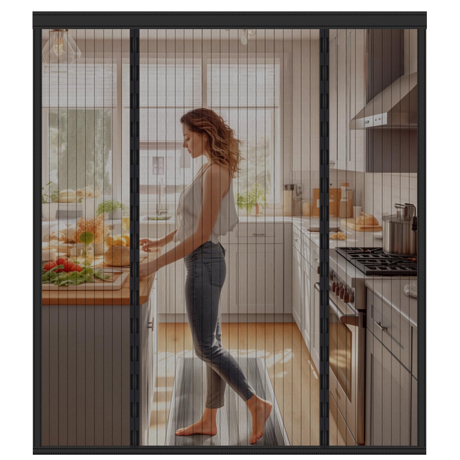 Fly Screens for Doors, 200x240cm Double Door Screen Curtain for Sliding Door with Powerful Magnets and Full Frame Magic Tape, Easy to Install Door Fly Screen Curtain, Keep Fly Bug Out, Black — image 1