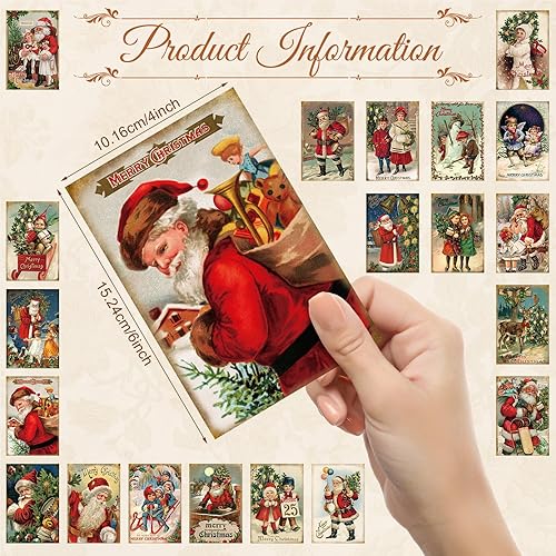 Miniatura 5 de Nuanchu - 80 postales navideñas vintage, 4 x 6 pulgadas, tarjetas de saludo de Santa, tarjetas navideñas retro, reimpresión de postales antiguas