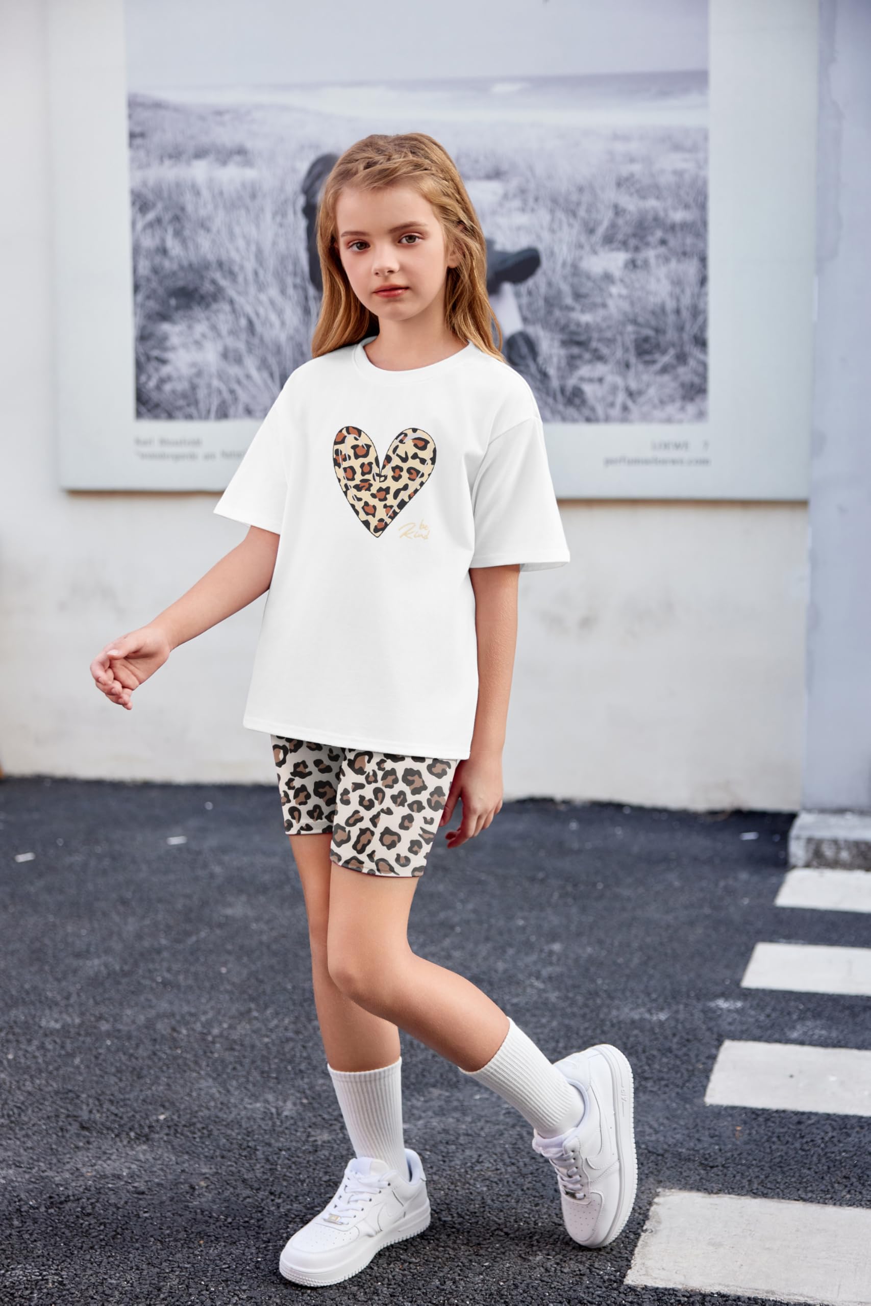 Arshiner Conjuntos de ropa para niña, camiseta con leggings cortos, juego de dos piezas, ropa de verano, ropa deportiva para niñas, ropa de moda para niños de 5 a 13 años