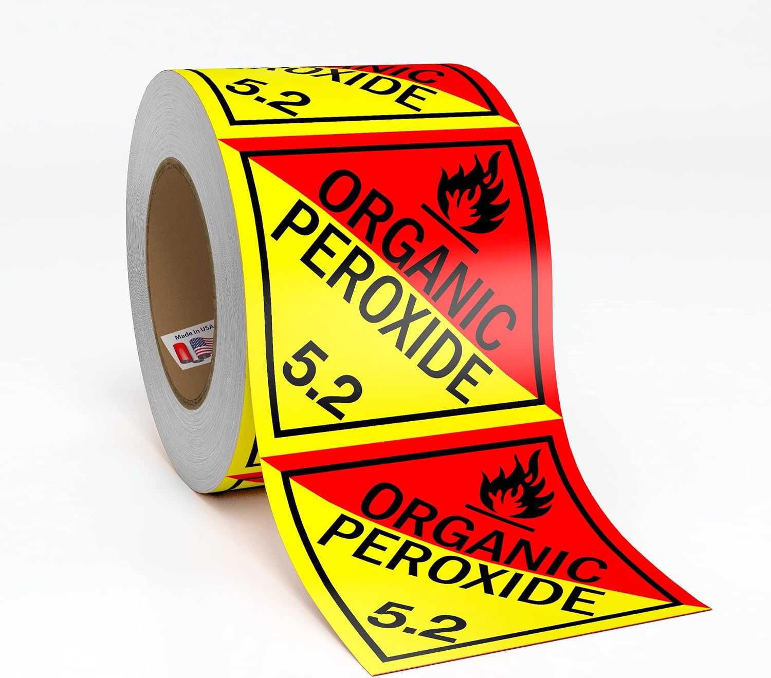 D.O.T. Labels - Hazard Class 5 DOT Organic Peroxide 5.2 Hazmat Labels 4" X 4" Square Stickers - 500 Adhesive Labels Per Roll, Made in the USA by Kenco (1) image 4