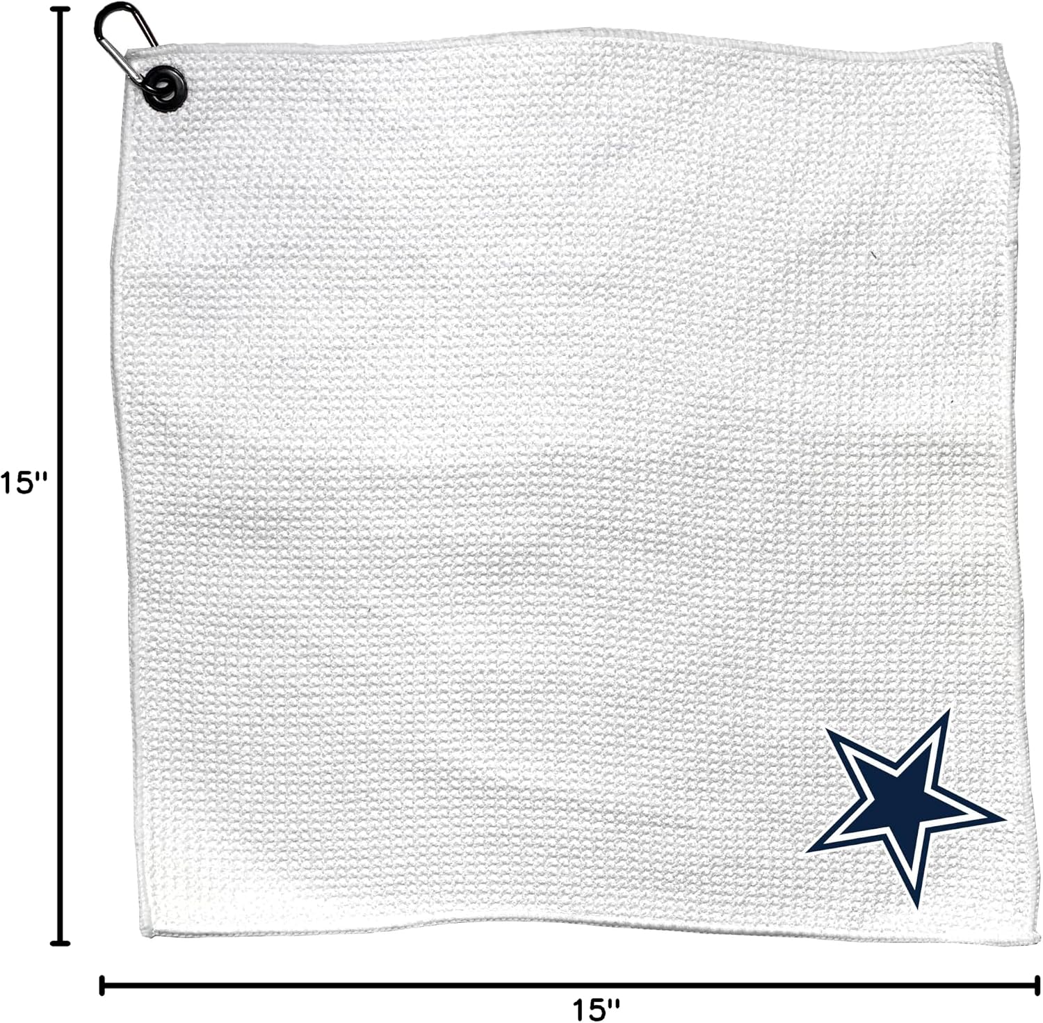 Team Golf NFL DALLAS COWBOYS Microfiber Towel - 15" X 15" (White) with Carabiner Clip, Premium Microfiber with Deep Waffle Pockets - Superior Water Absorption & Quick Dry Golf Cleaning Towel