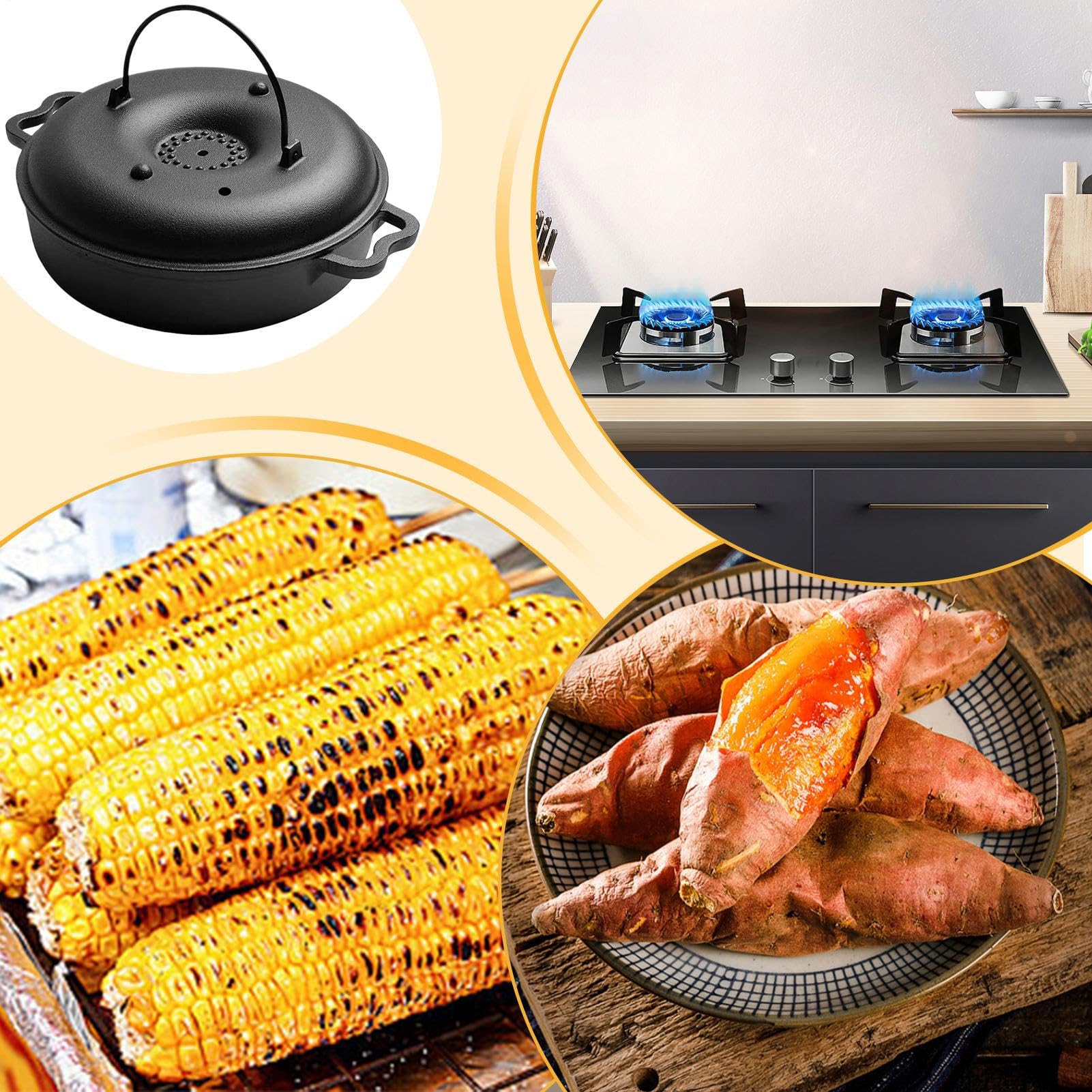 Bratpfanne Süßkartoffel Aus Gusseisen Mit Clip Und Handschuhen | Koch Für Das Kochen Auf Dem Herd Grillen Backen In Der Heimischen Küche Mit Süßkartoffel Und Mais Beim