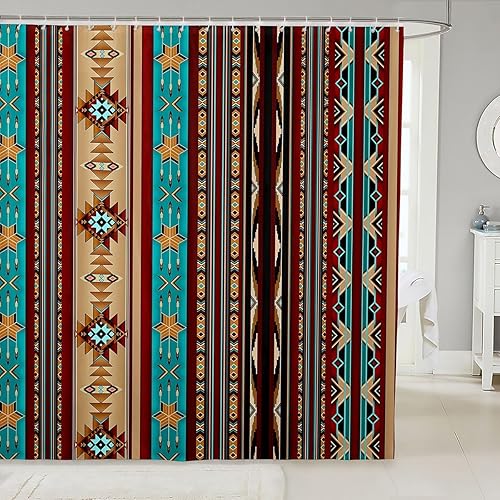 Cortina de baño azteca de 72 pulgadas de ancho x 72 pulgadas de largo, cortina de ducha étnica tribal con flechas occidentales, juego de cortina de