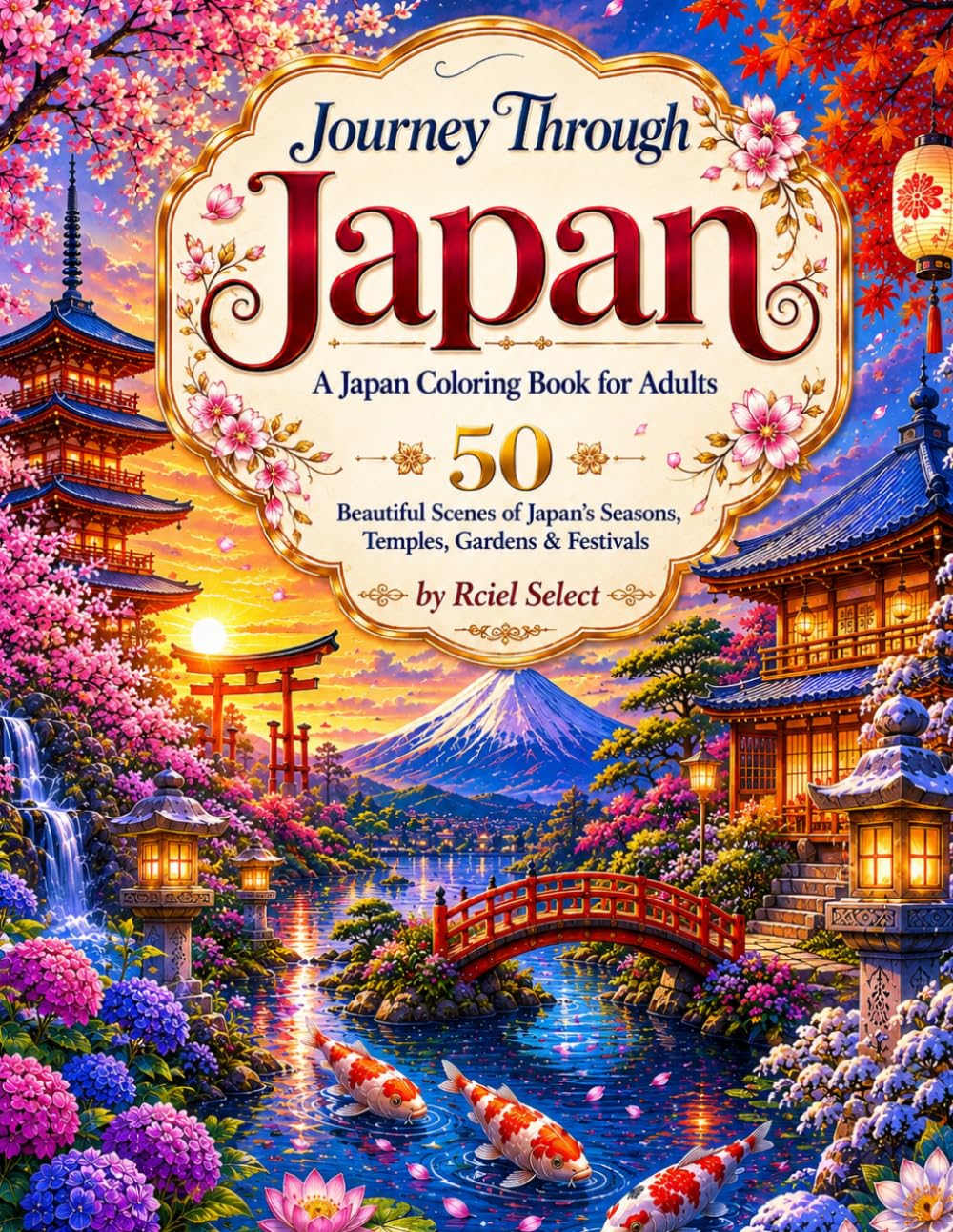 Journey Through Japan: A Japan Coloring Book for Adults 50 Beautiful Scenes of Japan's Seasons, Temples, Gardens & Festivals