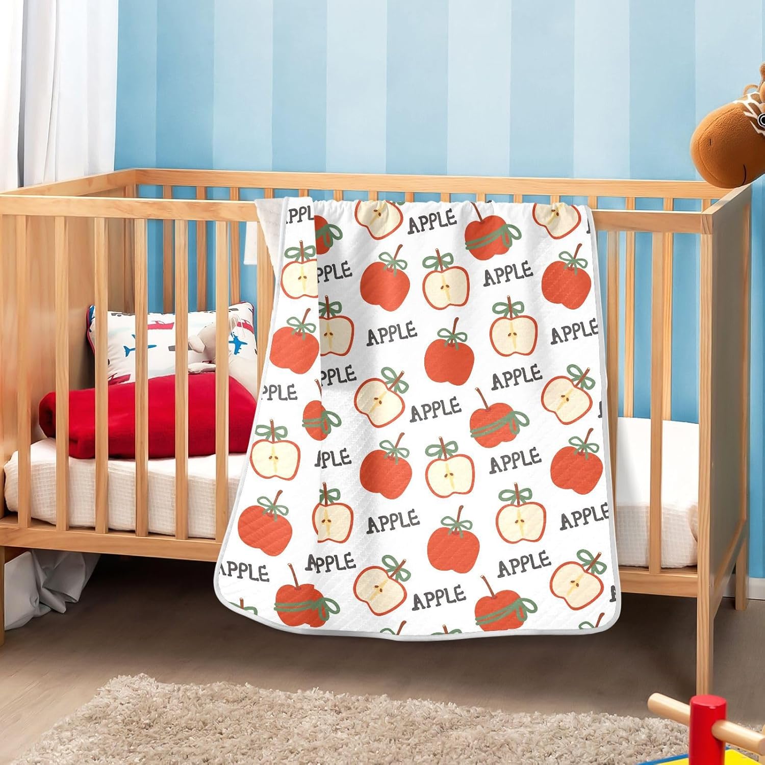 Cute Apples Bow Cartoon Baby Swaddle Blanket for Boys and Girls, Muslin Baby Receiving Swaddle Blanket, Soft Cotton Nursery Swaddling Blankets for Newborn Toddler Infant