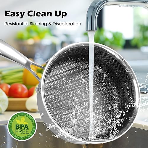 Miniatura 6 de Cacerola antiadherente de 2 cuartos de galón con cubierta de vidrio, sartén de inducción de acero inoxidable con talla de panal de abeja, olla