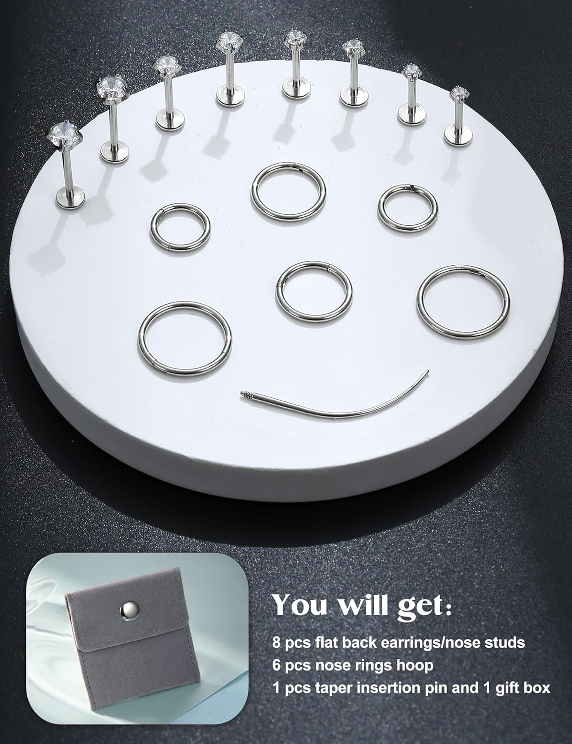 14K Gold Plated Cartilage Earrings Set - 18G 16G Flat Back Earrings Hypoallergenic Surgical Steel Nose Studs Hoops Internal Thread CZ Studs for Cartilage Conch Tragus Helix Piercing Jewelry - Image 7