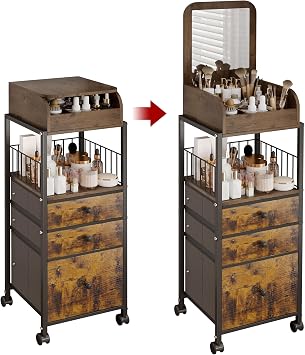 Makeup Vanity Cart with Mirror Makeup Storage Cabinet for Skin Care