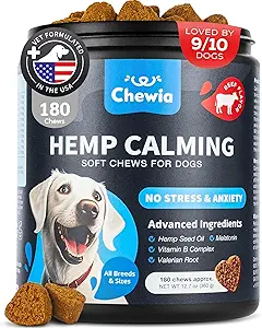 Hemp Calming Chews for Dogs - Dog Calming Treats - Anxiety Relief for Dogs with L-Theanine, Chamomile Extract, Valerian Root - Dog Anxiety Relief for Travel, Vet Visits, Thunderstorms, Nail Trimming