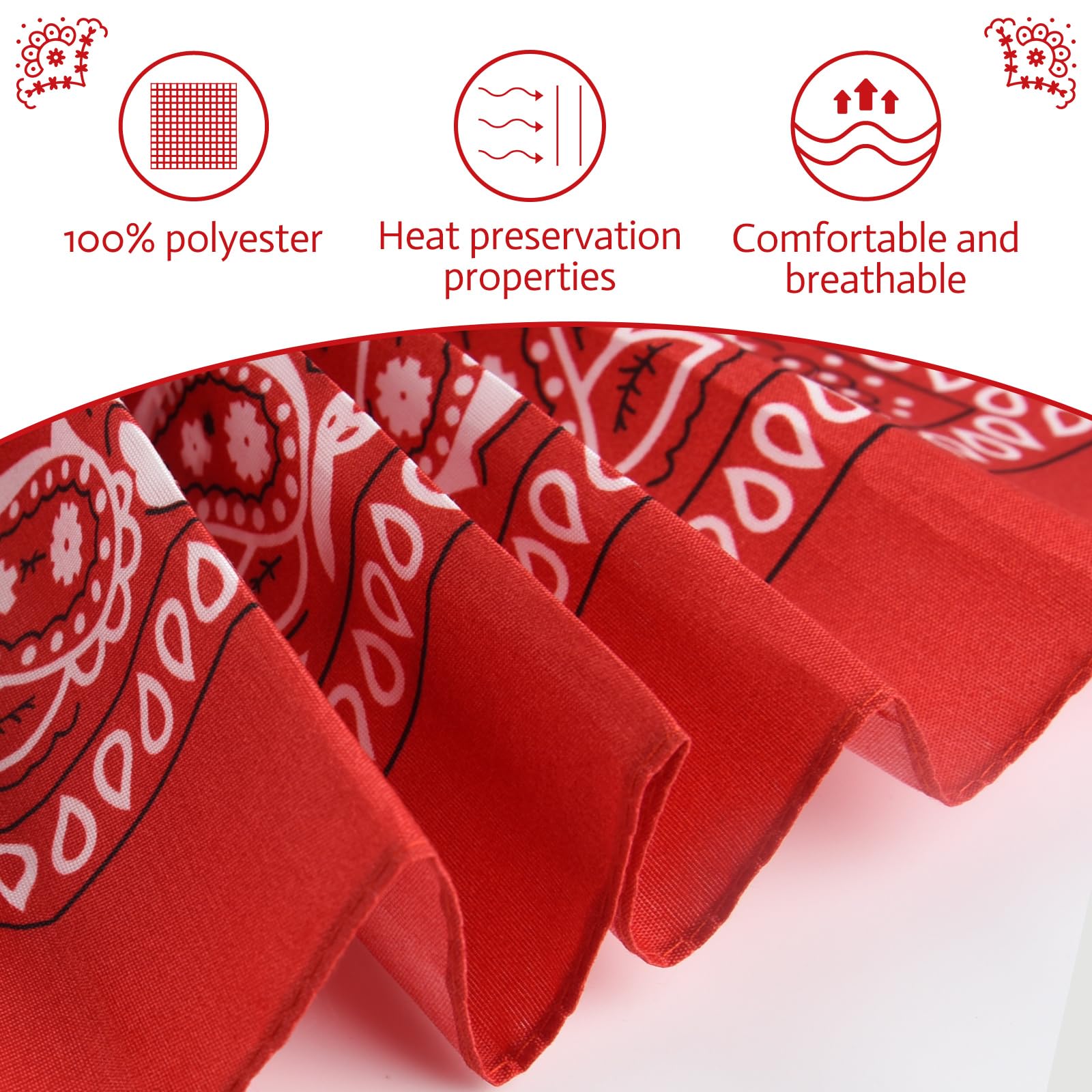 PLULON Bandanas for Men Women 4/12/24/30 Pack, Paisley Pattern Bandana Bulk Headbands Handkerchief Face Mask 100% Polyester