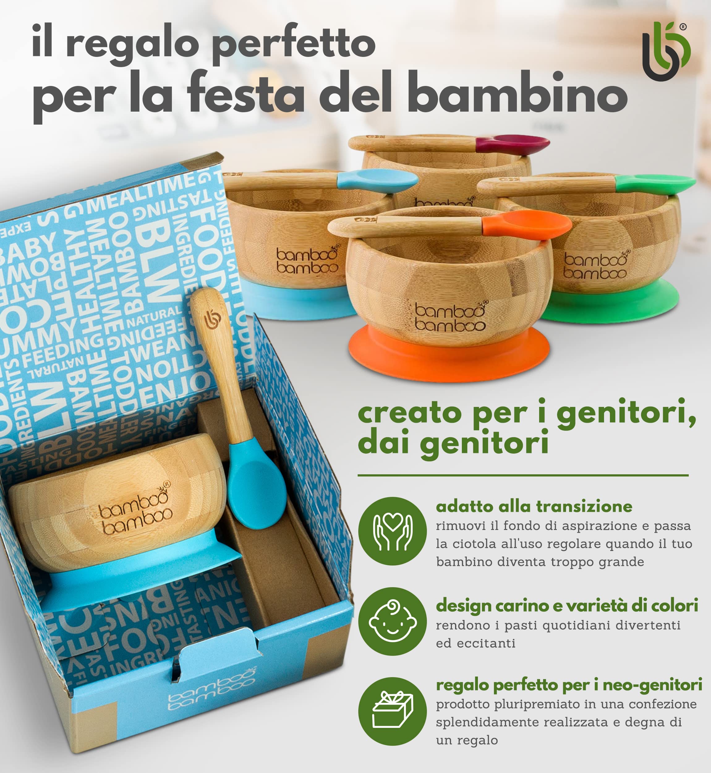 bamboo bamboo Ciotola Baby & Cucchiaio Set, Ciotole Svezzamento, Ciotola Ventosa con Anello Silicone, Ciotole Toddler con Cucchiaio Baby, Ciotola per Bambini da 6 Mesi (Blu)