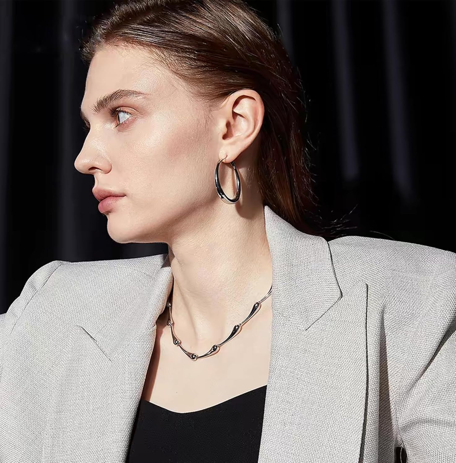 14K Gold Hoop Earrings for Women, 925 Sterling Silver Hypoallergenic Post Hoops 30 40 50mm, 4mm Width, Classic Polished Earring Chunky with Lightweight Comfort for Everyday Wear - Image 3