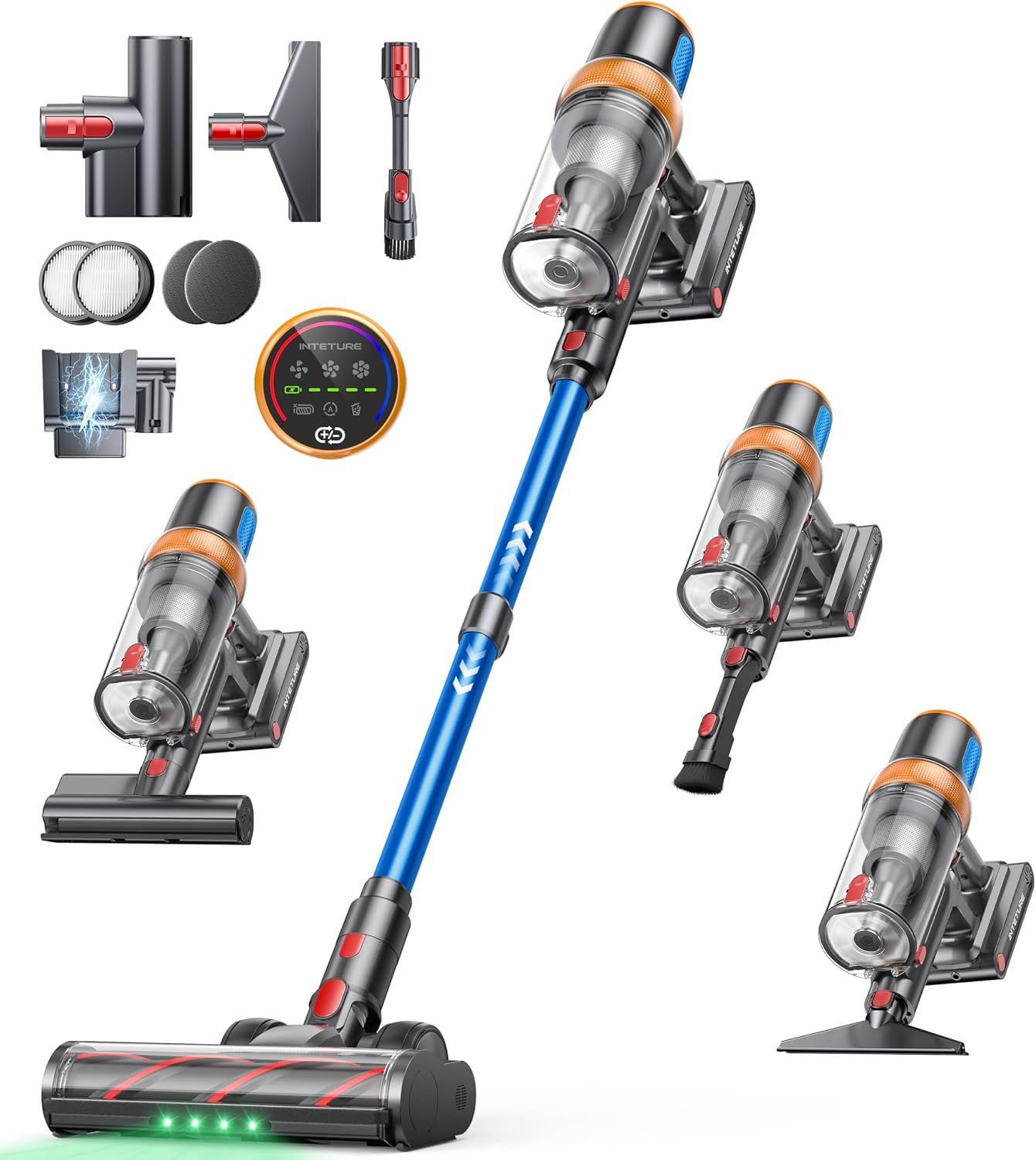 INTETURE Cordless Vacuum Cleaner, 650W 55KPA 70Mins (ECO) Vacuum Cleaners with LED Display, Self-Standing Cordless Vacuum, Anti-Tangle, Rechargeable Stick Vacuum for Home/Pet Hair/Carpet