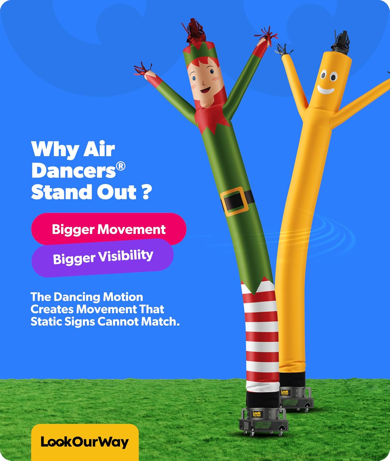 LookOurWay Air Dancers Inflatable Tube Man Attachment | 20 Feet Tall Wacky Waving Christmas Inflatables Dancing Tube Guy (Blower Not Included) | Outdoor Holiday decoration | Christmas Theme - Elf image 4