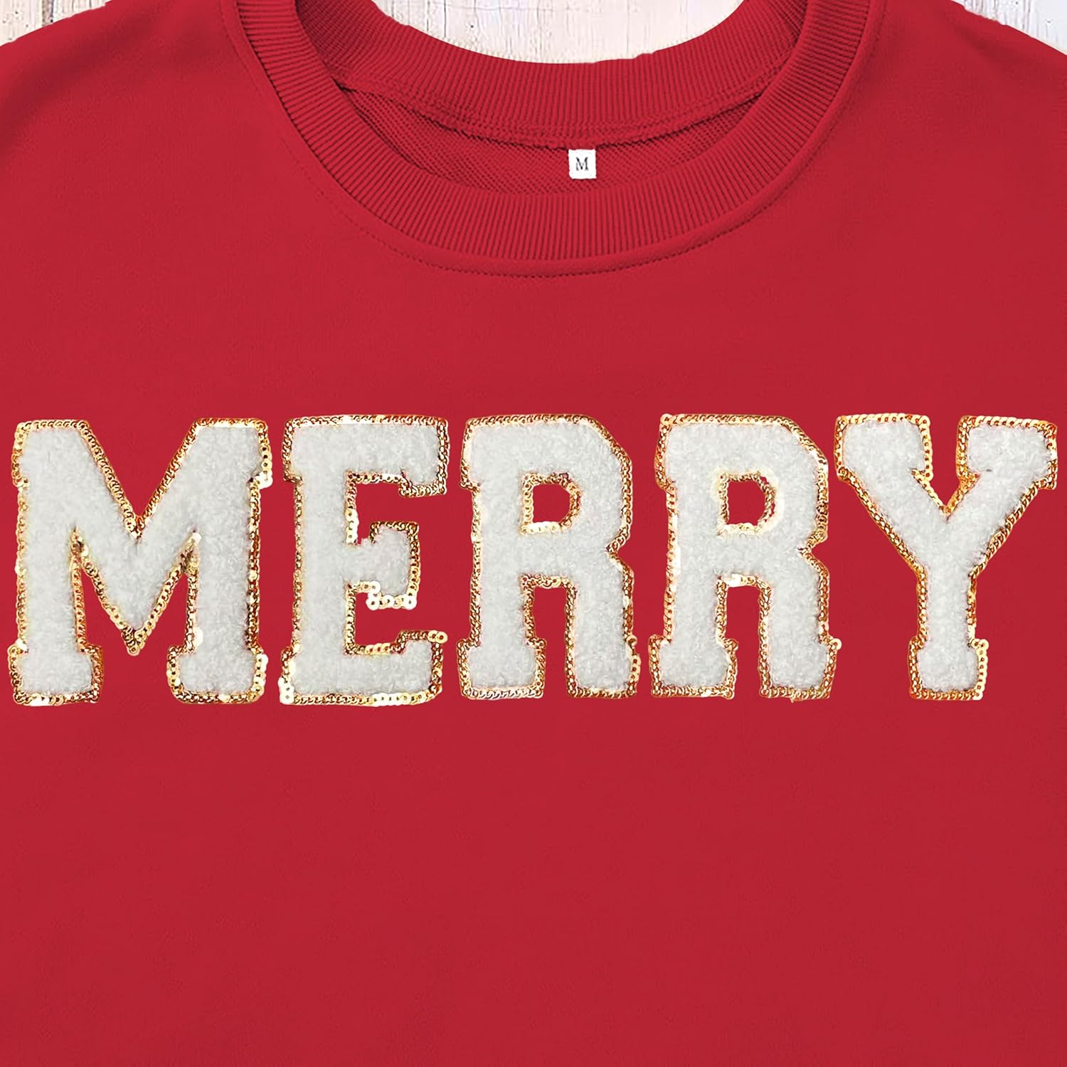 YALUCOR Women Christmas Sweatshirts Merry Christmas Pullover Tops Glitter Chenille Patch Merry Sweatshirt Xmas Gift Tops