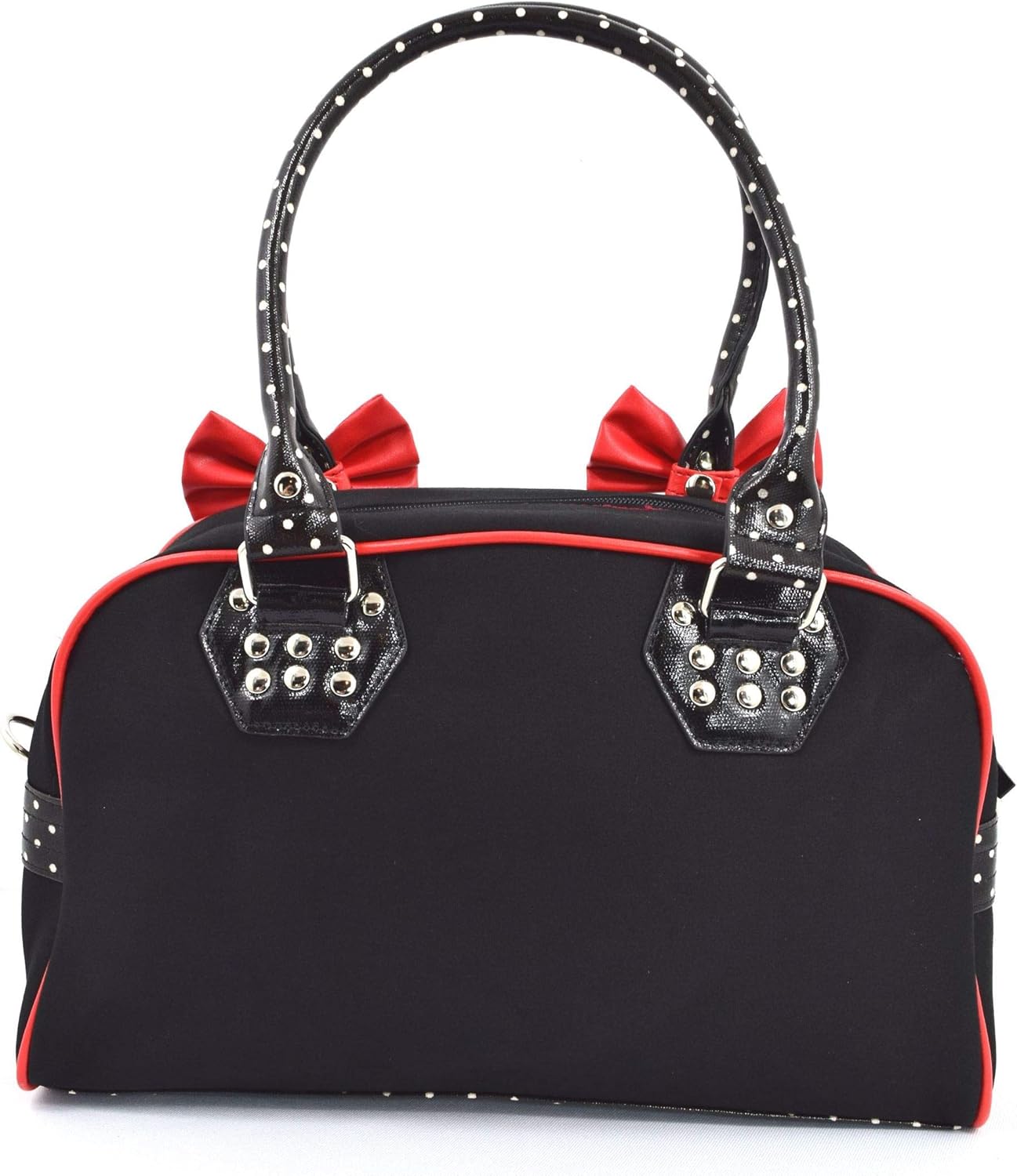 Lost Queen Cherry Bomb Skull Cherries Polka Dot Bow Handbag Rockabilly Black Red - Image 5