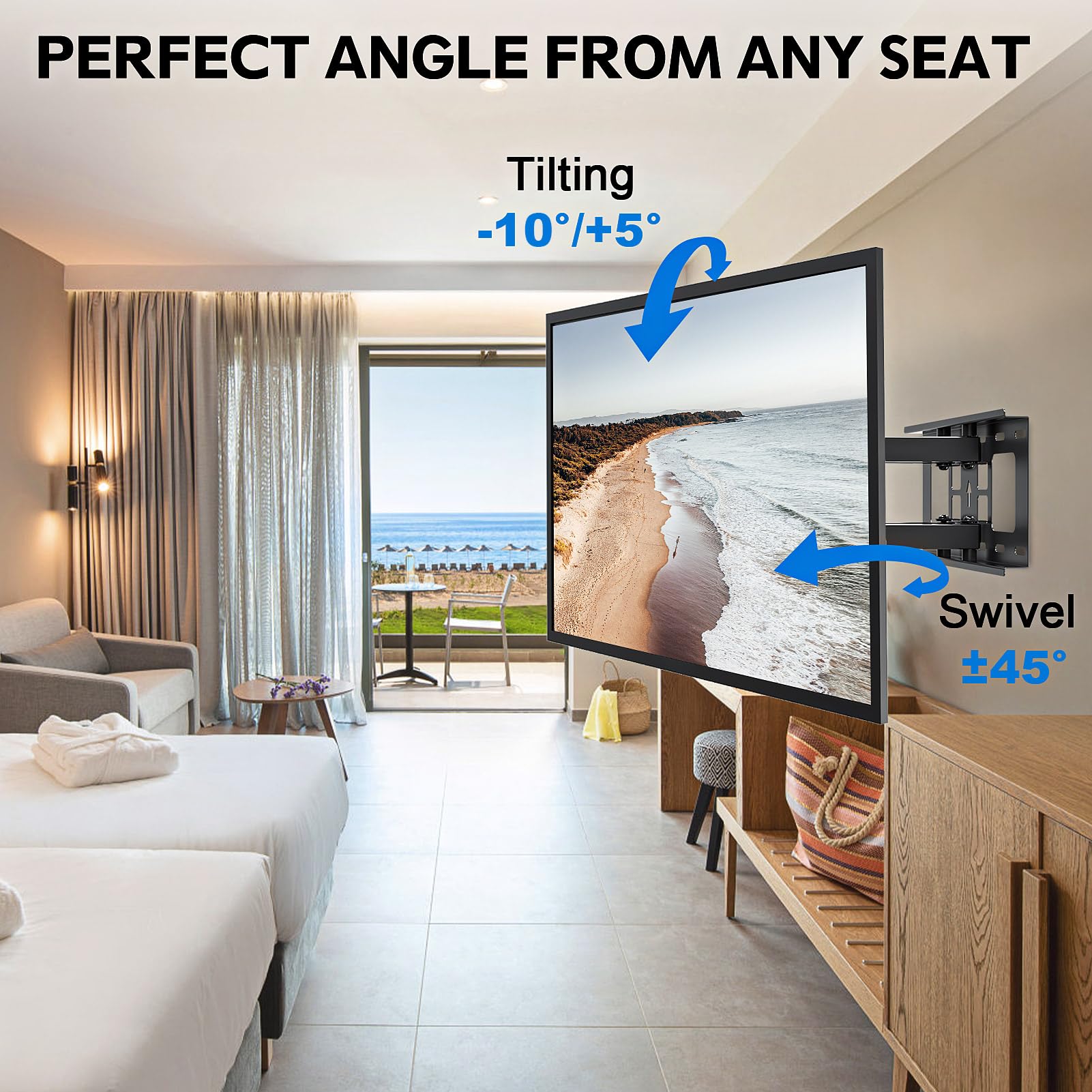 MOUNTUP Soporte de pared para TV, movimiento completo, giratorio e inclinable para televisores de 42 a 70 pulgadas, pantalla planacurva, soporte articulado de pared para TV con Max VESA 600 x 400