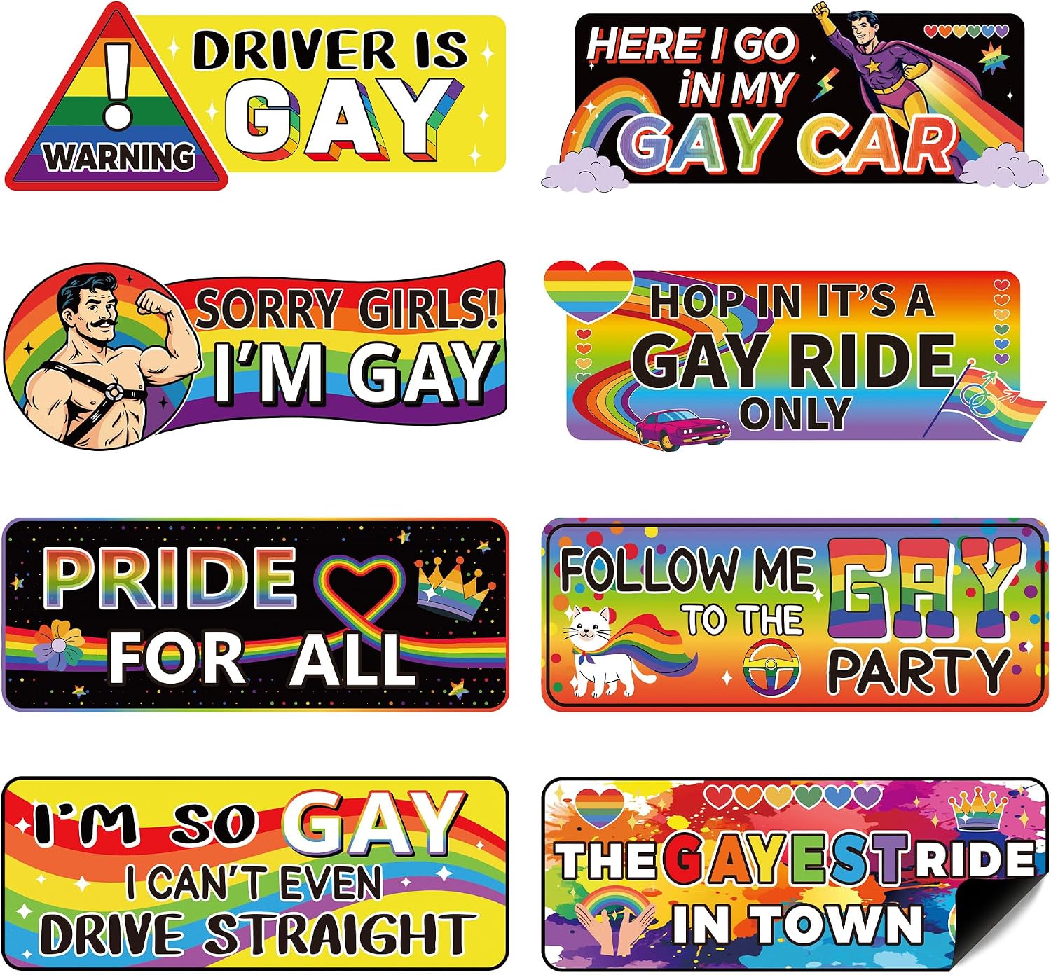Gay Bumper Magnets for Cars, 8 Pcs Funny Pride Car Accessories for Men