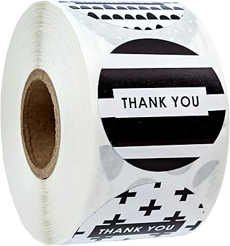 1.5" Black and White Patterned Thank You Stickers / 500 Thank You Stickers / 8 Neutral Thank You Designs/Made in The USA