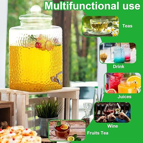 Miniatura 5 de Paquete de 2 dispensadores de agua de vidrio martillado de 5 galones, dispensador de bebidas de vidrio martillado con grifo de acero inoxidable para