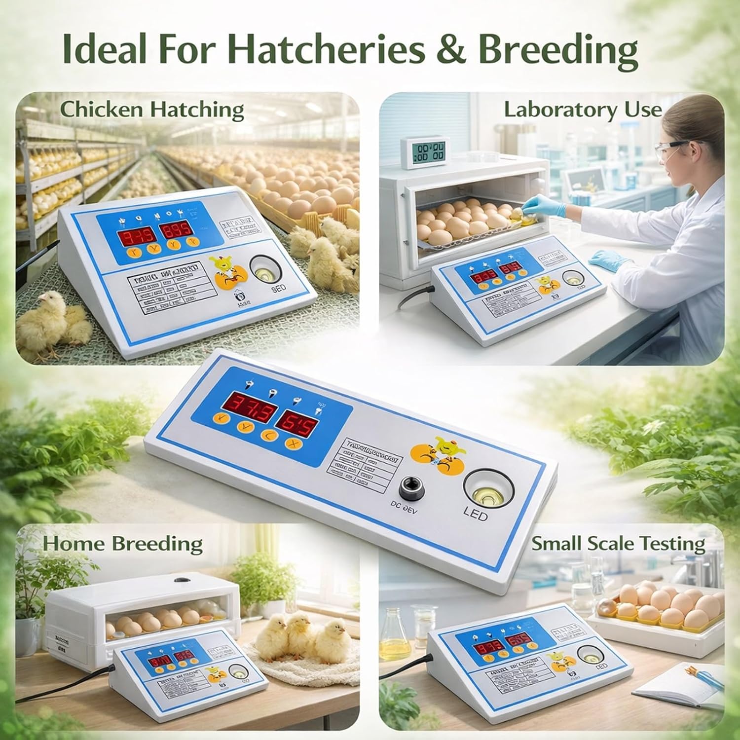 Incubator Thermostat 12V Plastic 60W, Automatic Egg Turning Temperature Controller for Mini Incubator - High Accuracy, Large LCD Screen, 4 Output Channels for Heating and Humidit