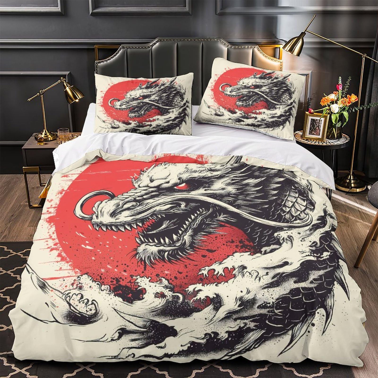 Housse de Couette 220x240 Dragon Impression 3D Microfibre Inaltérable pour Lit King