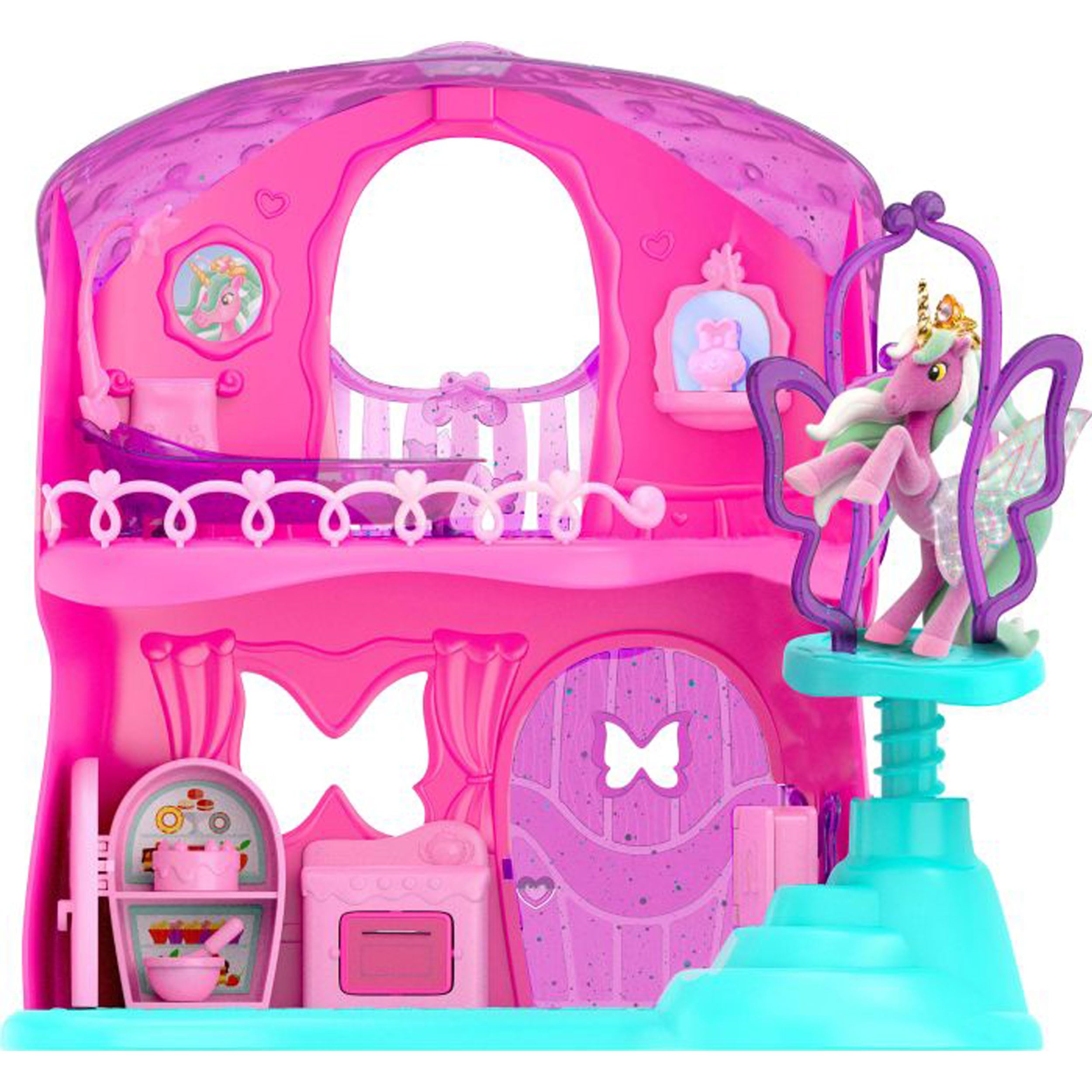 Galupy Unicorn Butterfly House Playset with Unicorn Figure, Lift Function and Accessories – Magical Unicorn Toy for Girls, Princess Toys and Horse Gifts for Children Age 3+
