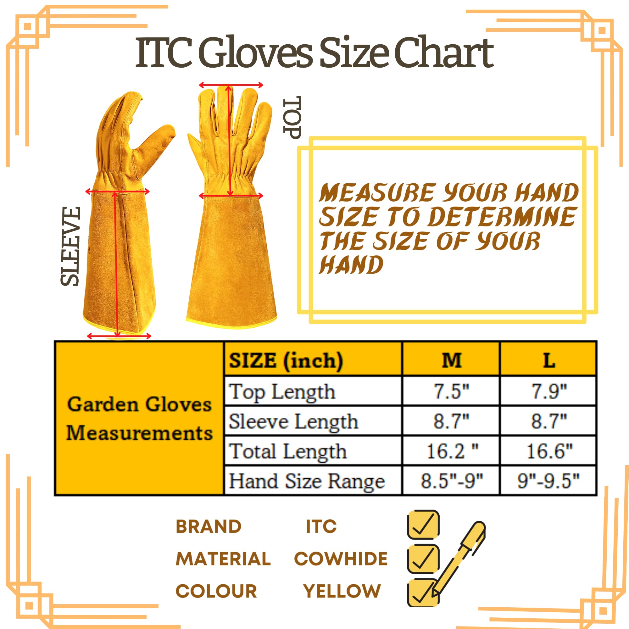ITC Gauntlet Gardening Gloves, Leather Garden Gloves for Men & Women - Image 4