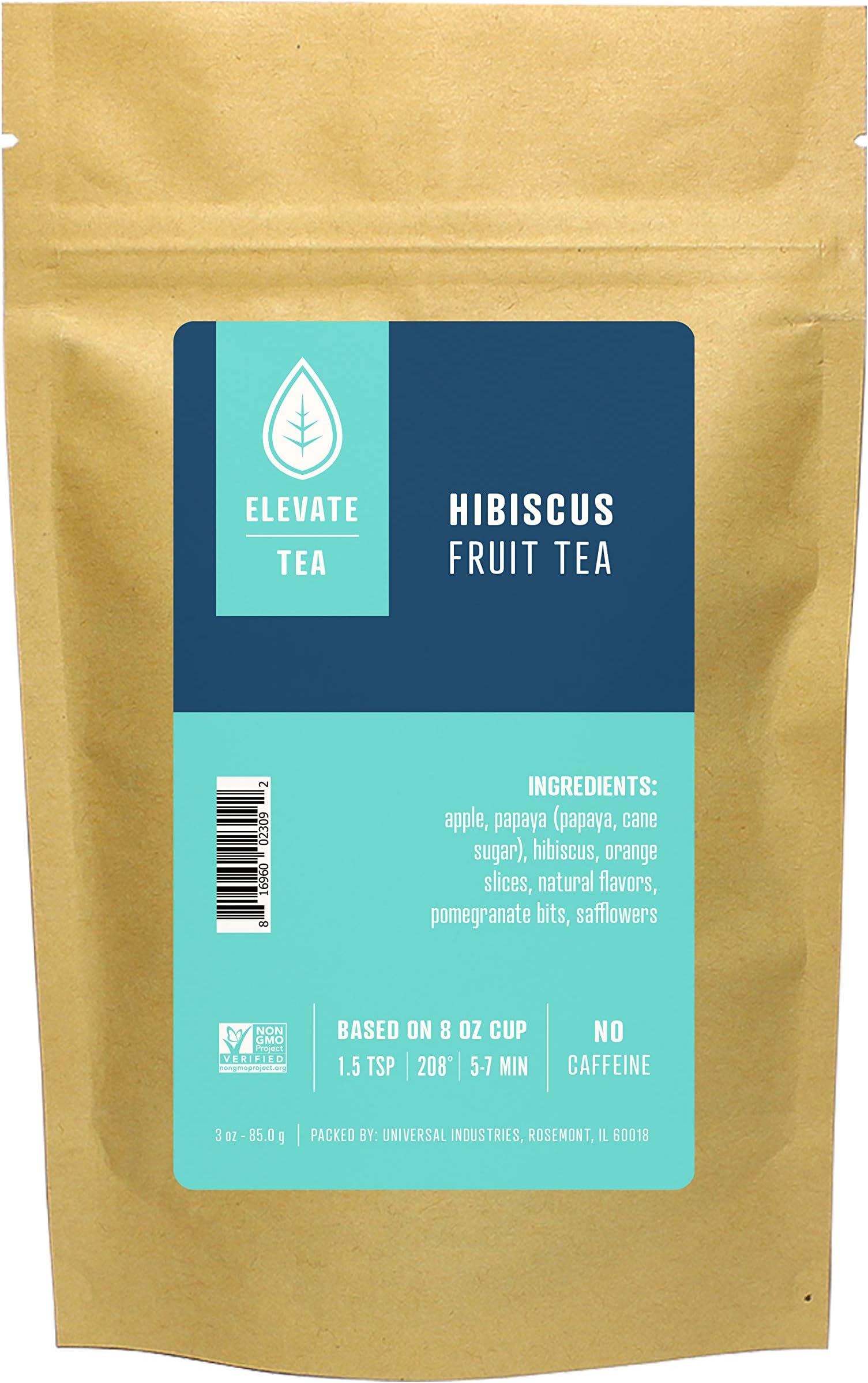 Elevate Tea Hibiscus Fruit Tea - Loose Leaf Hibiscus Tea, Caffeine Free, 3 oz Pouch - 30 Cups, Hot & Iced Tea, No Artificials