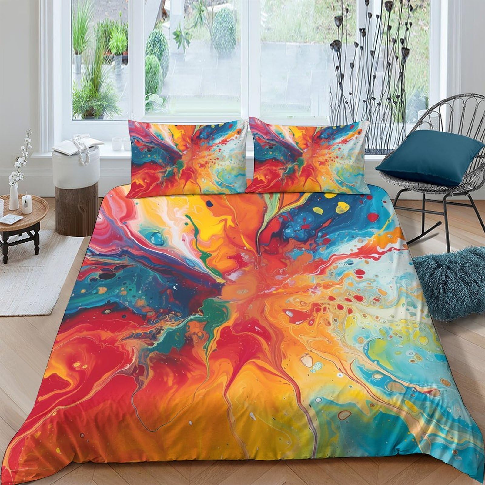 Ctjqhvkz Style-2 3D Printed Abstract Splash Fitted Sheet Microfiber Colorful Bedroom Bed Cover For Home Dorm Mattress Protection Decor Single（135X200cm）